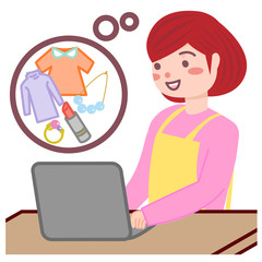 パソコンでネットショッピングをする主婦