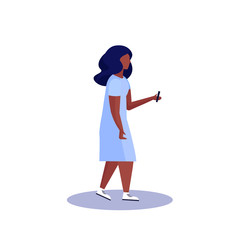 african american woman profile isolated using smartphone female cartoon character full length flat vector illustration