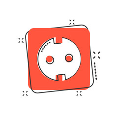 Vector cartoon extension cord sign icon in comic style. Electric power socket sign illustration pictogram. Power socket business splash effect concept.