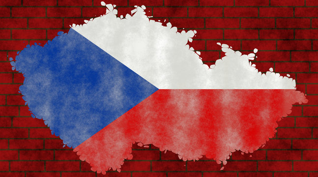 Illustration of a Czech Republic´s flag with a contour of its borders on the brick wall