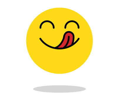 Yummy icon. Hungry smiling face with mouth and tongue. Delicious, tasty mood vector cartoon symbol