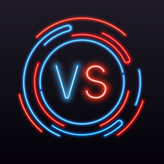 Fototapeta premium Neon versus. VS symbol into round sign. Confrontation fight battle vector icon