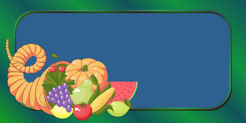 A pattern of fruit and vegetables. A stream of cornucopia. Vector illustration.  