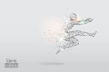 The particles, geometric art, line and dot of human jumping.