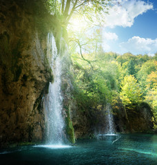 Fototapeta na wymiar Waterfall in forest, Plitvice, Croatia