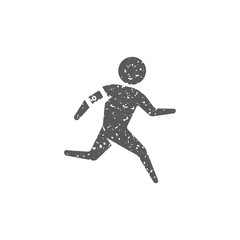 Running athlete icon in grunge texture. Vintage style vector illustration.