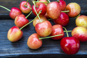 Fresh cherries with petioles - close-up