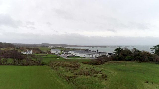 Flying Towards a Distillery in Islay Scotland