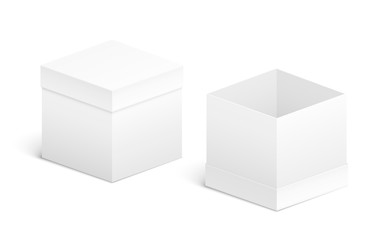 Open and closed box design. White objects on white background. Vector EPS10