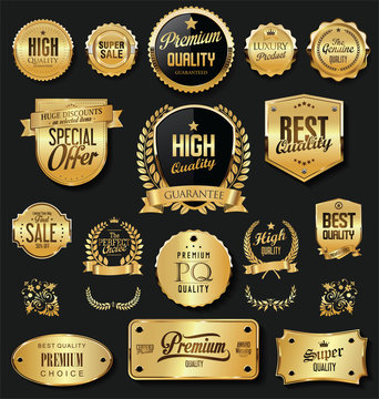 Retro vintage golden badges and labels vector collection