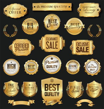 Retro vintage golden badges and labels vector collection