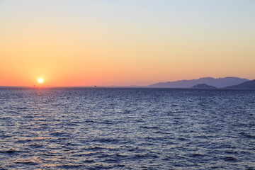 Fototapeta na wymiar Sunset near the end of Datca peninsula near Knidos in Mugla, Turkey
