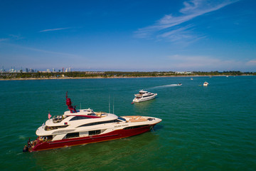 Fototapeta na wymiar Aerial image of motoryacht Golden Touch II in Miami
