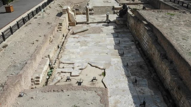 the archaeological excavations of the temple of the Roman period in Caesarea  view from above, Israel
