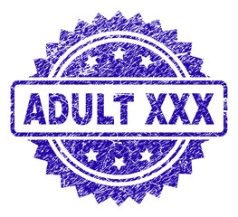 ADULT XXX stamp watermark with grunge style. Blue vector rubber seal print of ADULT XXX text with grunge texture.