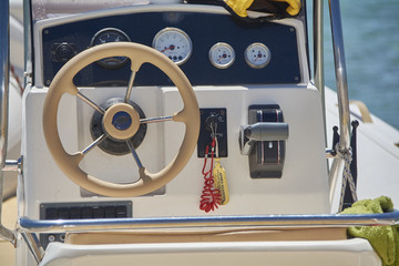 The boat's steering console