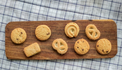 cookie on an old wooden board on the table