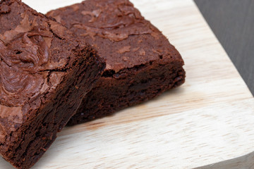 homemade cake chocolate brownies on wooden table