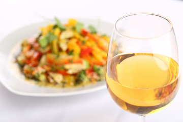 White wine and food background