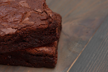 homemade cake chocolate brownies on wooden table