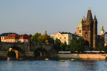 Fototapeta na wymiar Charles Bridge and Old Town in Prague at Sunset