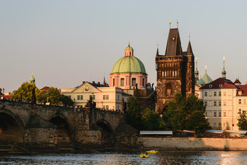 Fototapeta na wymiar Charles Bridge and Old Town in Prague at Sunset