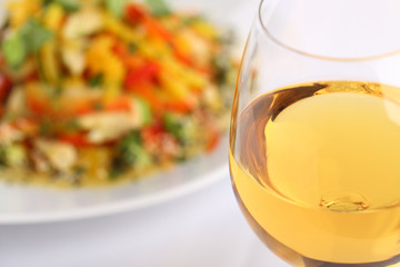 White wine and food background