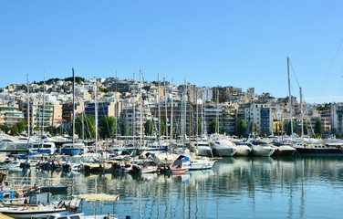 Fototapeta na wymiar Piraeus,Athens Greece with blue skype.