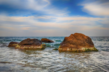 Seascape during the sunset in the Odesa of Ukraine
