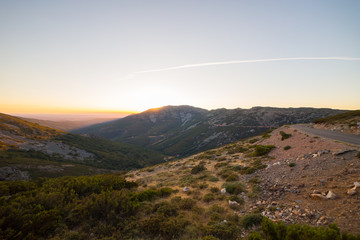 Naklejka premium Beautiful mountain landscape at sunset in La Peña de Francia, Salamanca, Spain 