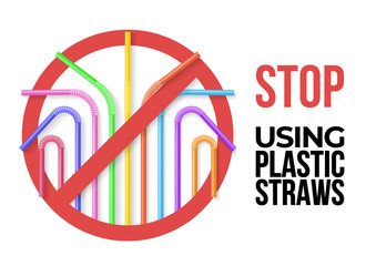 Poster with colorful plastic drinking straws. Stop using plastic straws. Realisic vector illustration. Eco zero waste lifestyle