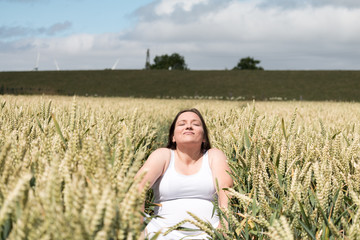 deeply breathing woman