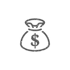 Money sack icon in grunge texture. Vintage style vector illustration.