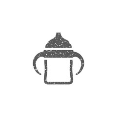 Milk bottle icon in grunge texture. Vintage style vector illustration.