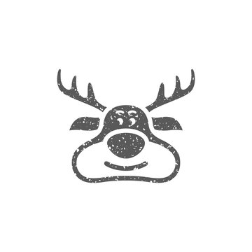Reindeer the moose icon in grunge texture. Vintage style vector illustration.