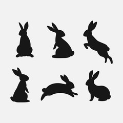 Rabbit set. Isolated on white background. Bunny silhouettes. Vector