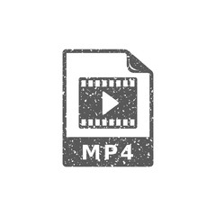 Video file format  icon in grunge texture. Vintage style vector illustration.