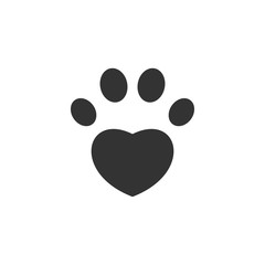 Paw icon. Heart shape. Love pet symbol. Vector