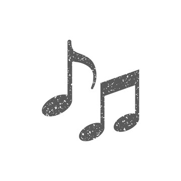 Music notes icon in grunge texture. Vintage style vector illustration.