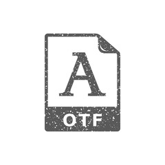Open type file format icon in grunge texture. Vintage style vector illustration.