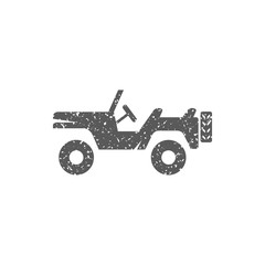 Military vehicle icon in grunge texture. Vintage style vector illustration.