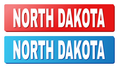 NORTH DAKOTA text on rounded rectangle buttons. Designed with white caption with shadow and blue and red button colors.
