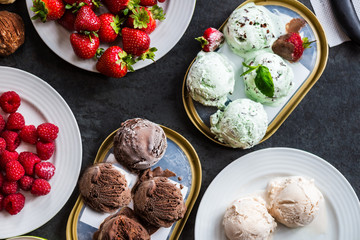 Selection of different ice cream scoops