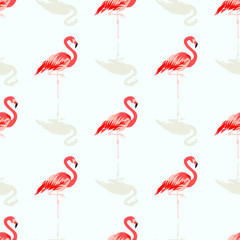 Obraz premium Seamless summer tropical pattern with cute flamingo bird