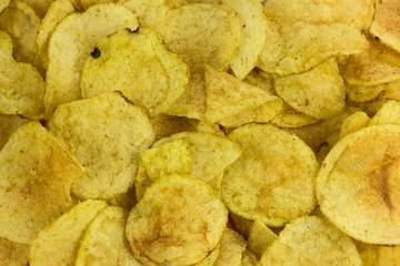 Potato chips Background. Salty food for beer