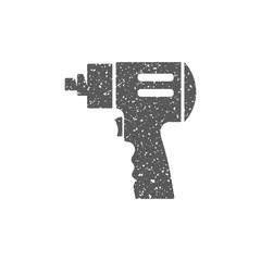 Electric screwdriver icon in grunge texture. Vintage style vector illustration.