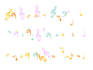 Music Notes Confetti Falling Chaos Vector. Music Symbols Texture Poster Background Elements. Party Night, Festival, Celebration or Concert, Melody Notes Trail. Decorative Song Sheets Chaos Effect.