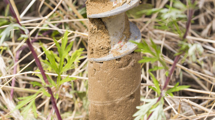 Geotechnical investigation, Drilling for soil samples - clayey sand (horizontal) © Bartosz