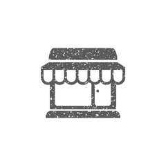 Shop icon in grunge texture. Vintage style vector illustration.