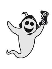 zocken headset gamer spielen konsole controller nerd geek computer games gespenst geist lachen süß niedlich frech comic cartoon clipart spuken horror monster grusel halloween